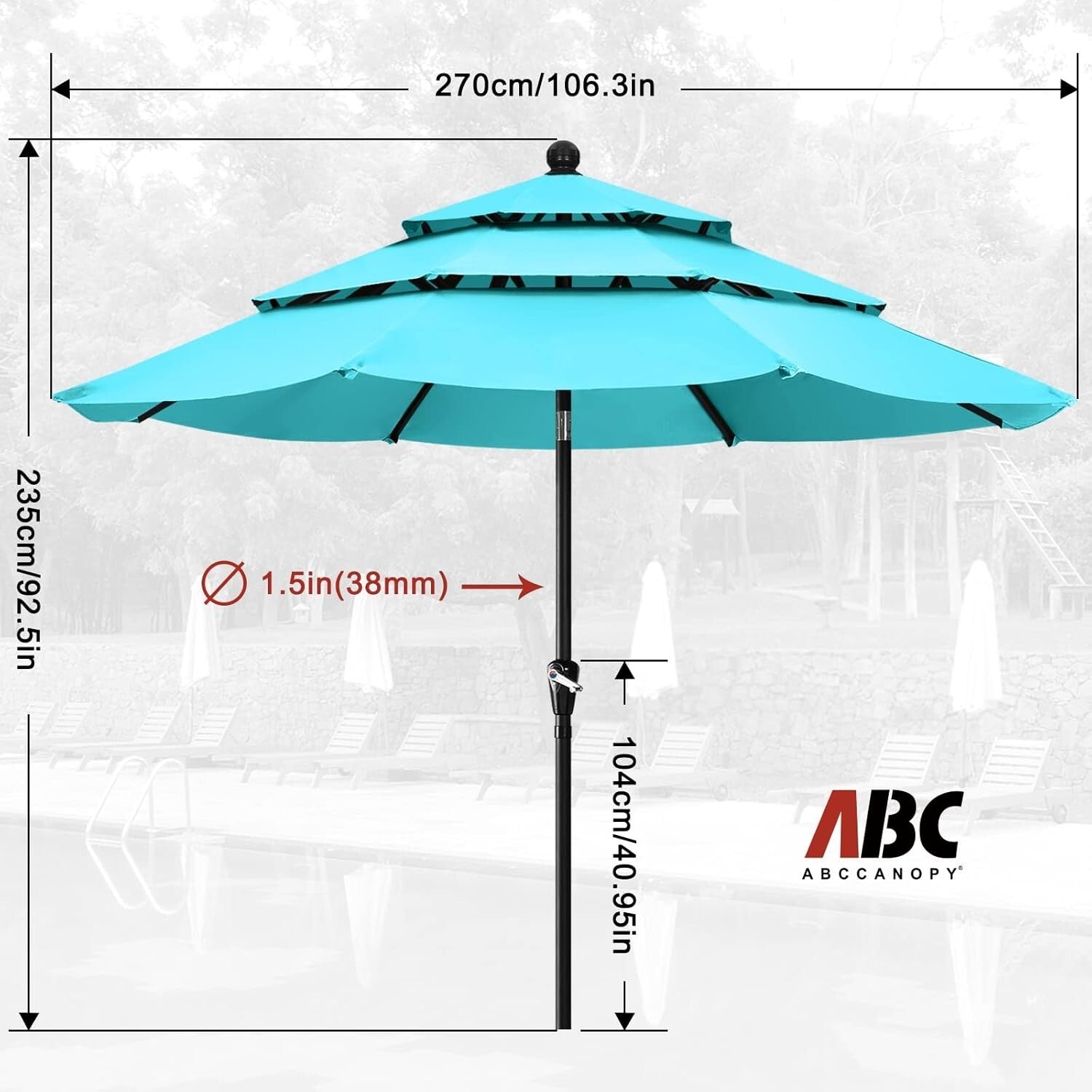 9FT Waterproof Patio Umbrella - 3-Tier Turquoise Shade for Outdoor Relaxation