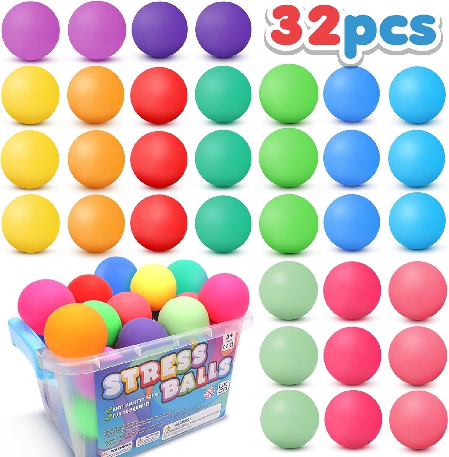 32 Pack Slow Rising Stress Balls for Anxiety Relief - Durable & Safe Fidgets