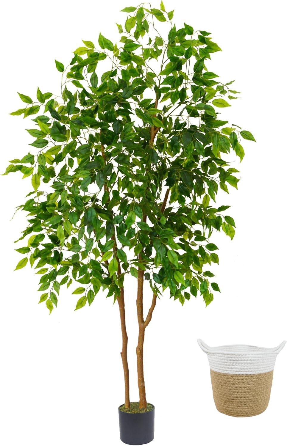 Faux Ficus Tree with Basket: 6ft Indoor & Outdoor Plant for All Seasons