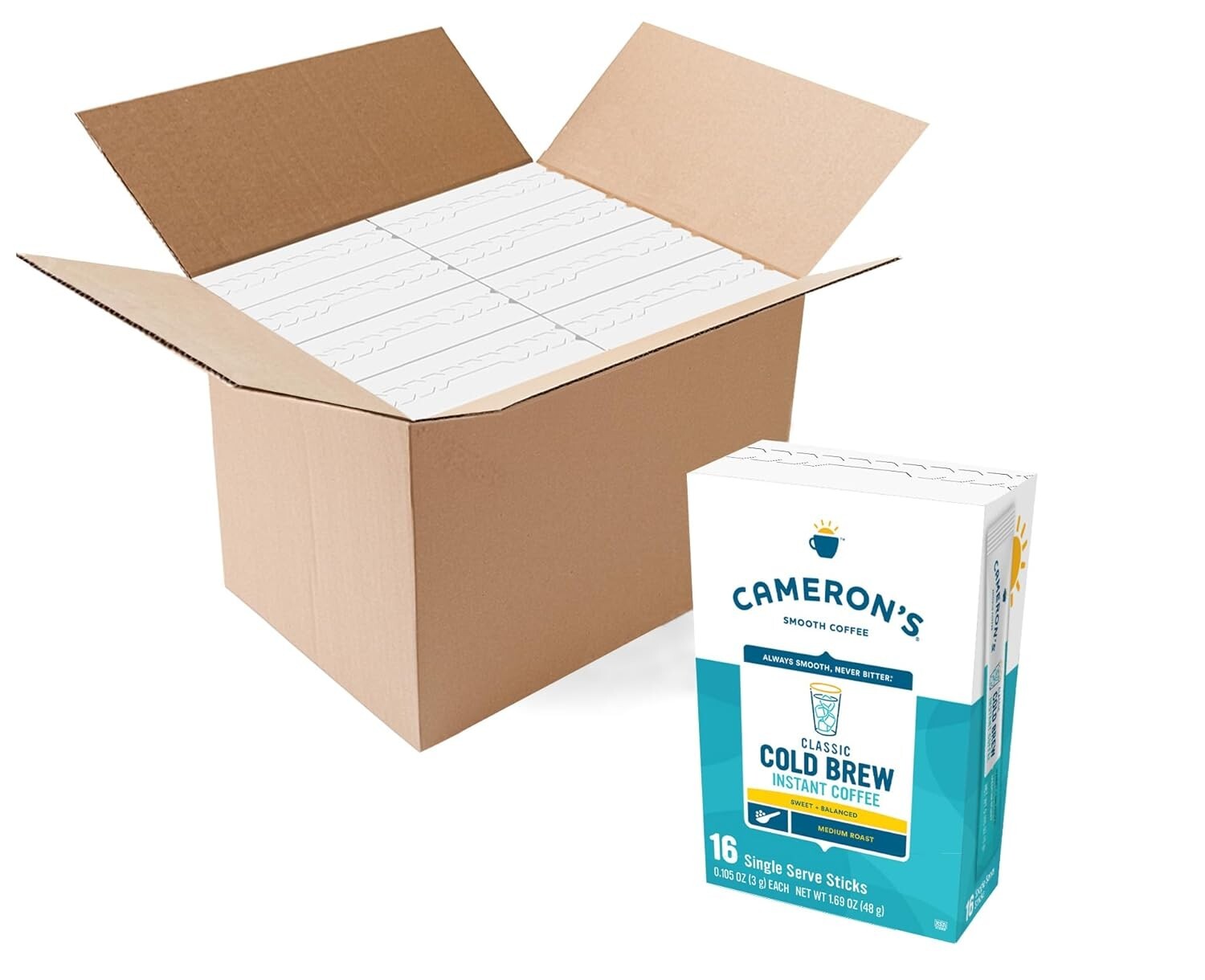 Cameron's 128 Count Instant Cold Brew Sticks - Sweet Balanced Coffee Experience