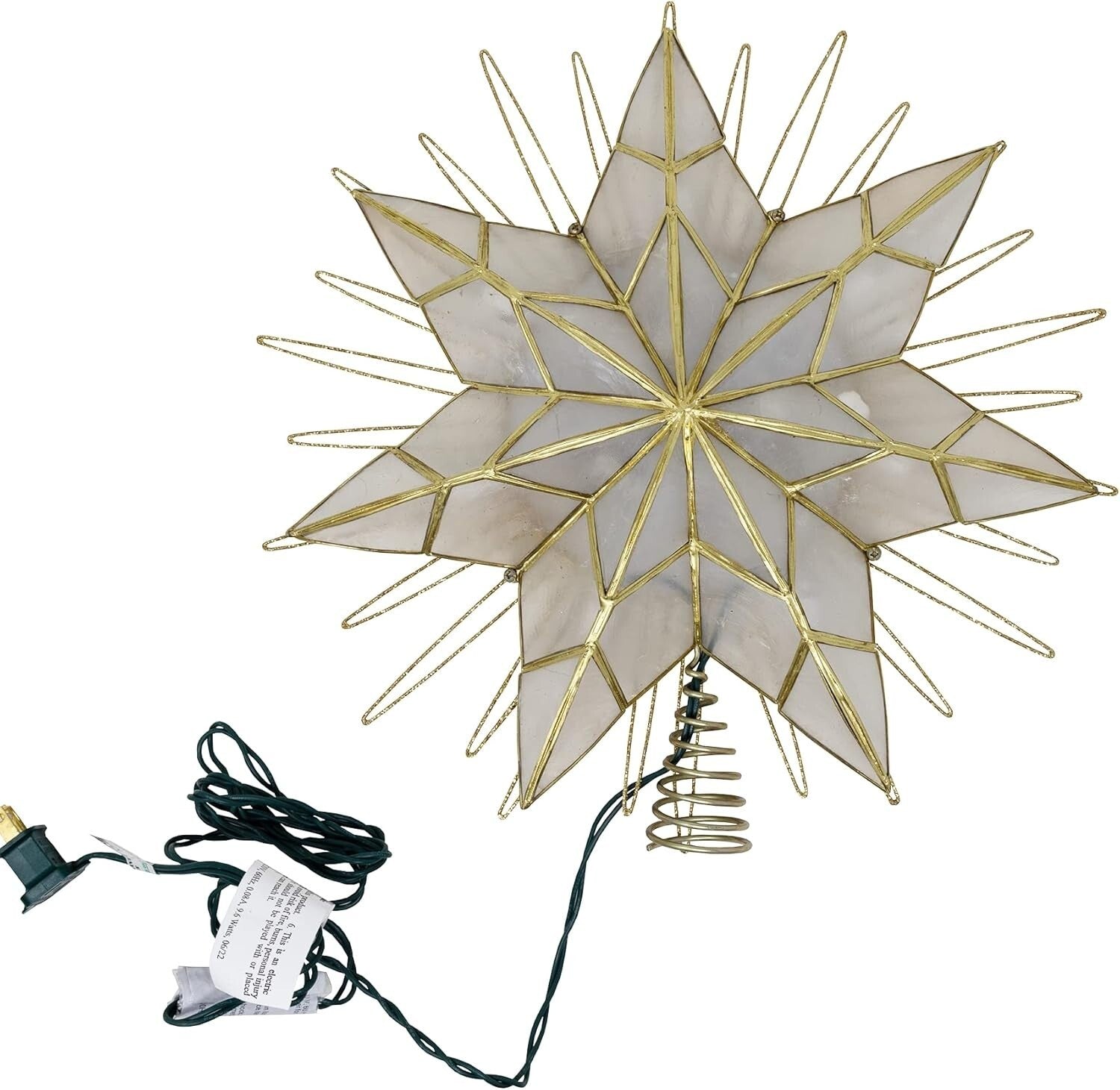 Stunning Gold Capiz Star Treetop - 14-Inch Lighted Decoration for Holiday Charm