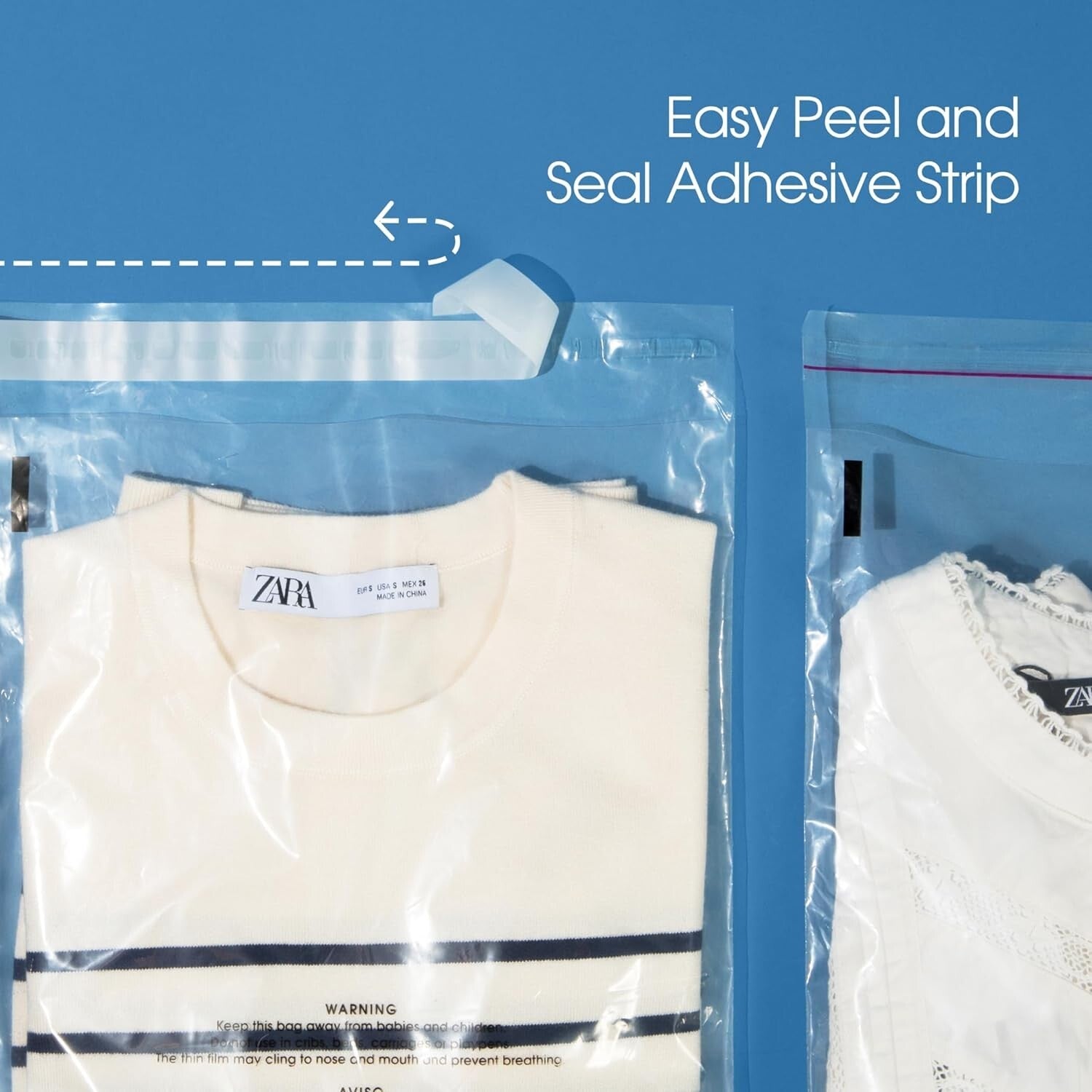 Efficient Self-Seal Clear Bags with Suffocation Warning - 200 Count - 18”x24”
