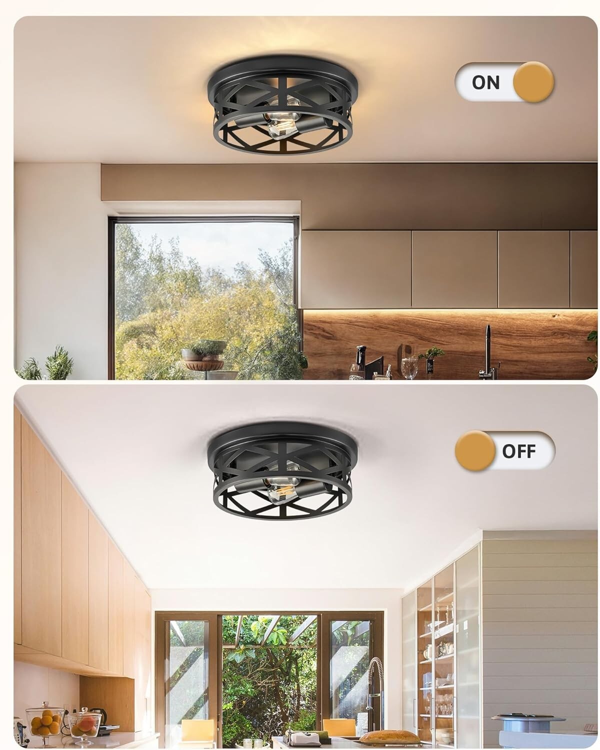 Modern Black Farmhouse Flush Mounts - 11" Adjustable Ceiling Lights Set of 2