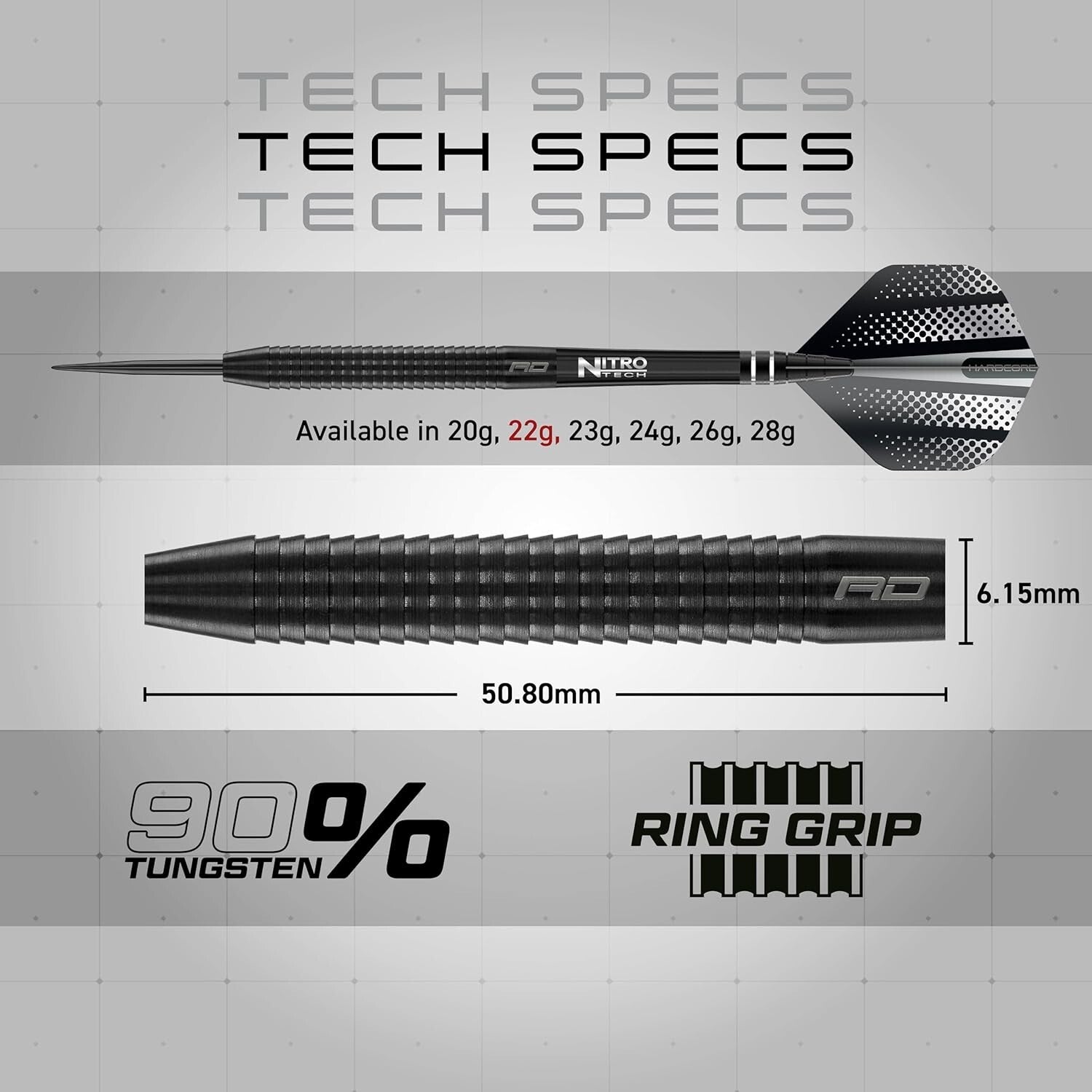 Aggressive Grip Tungsten Darts with Hardcore Flights - Stunning Black Finish