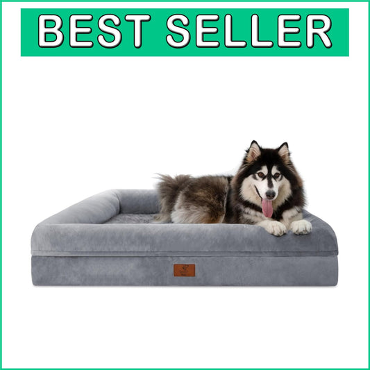XL Orthopedic Dog Bed with Removable Cover - Waterproof and Non-Slip Grey Design