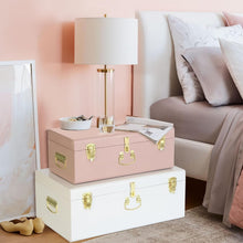 Load image into Gallery viewer, Stylish Pink &amp; White Decorative Storage Box Set of 2 - Metal Trunks