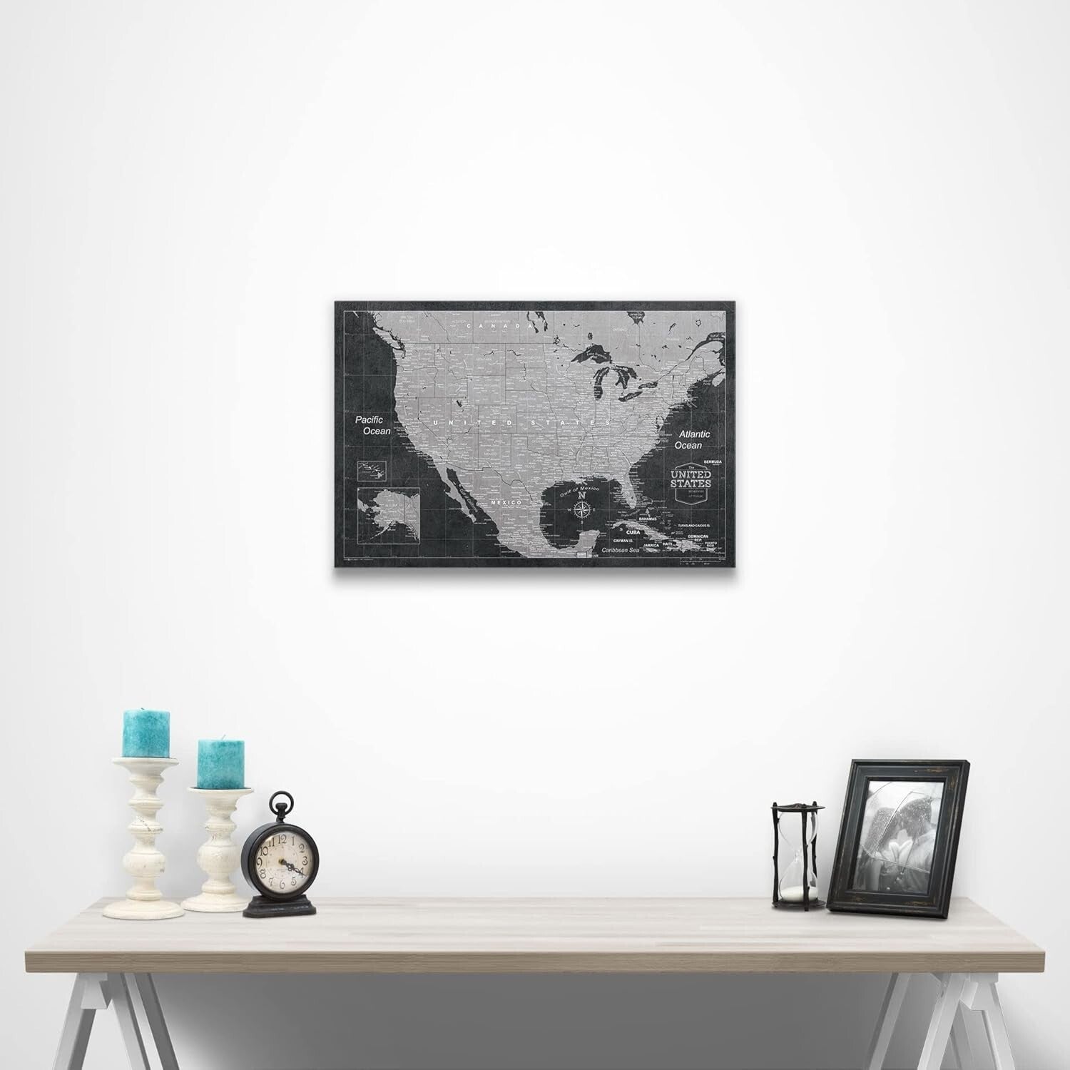 24" x 16" Modern Slate Travel Map Board with Push Pins - Handmade in Ohio