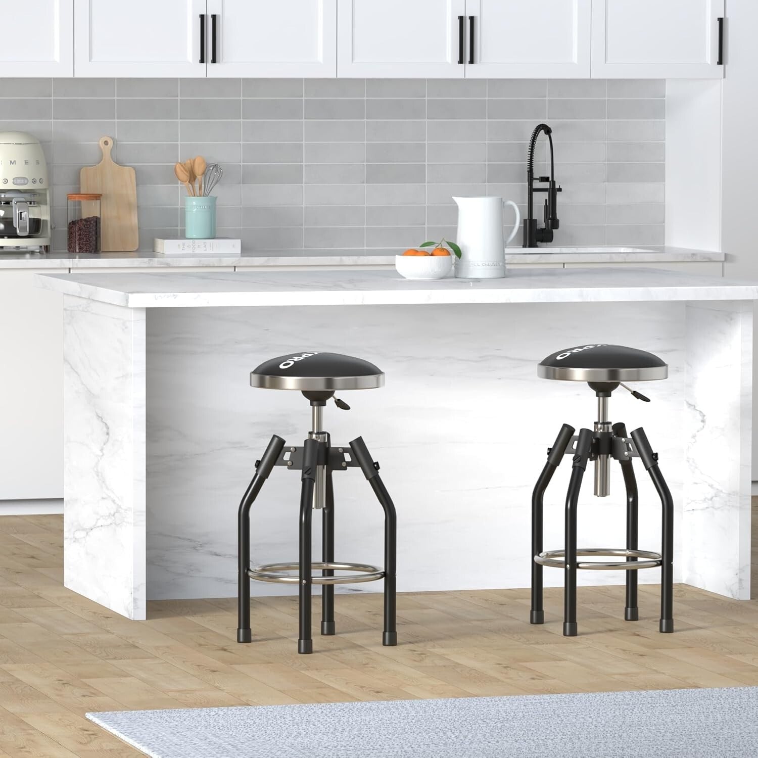 Black Heavy Duty Shop Stool - Hydraulic Height Adjustable 29in to 33.86in