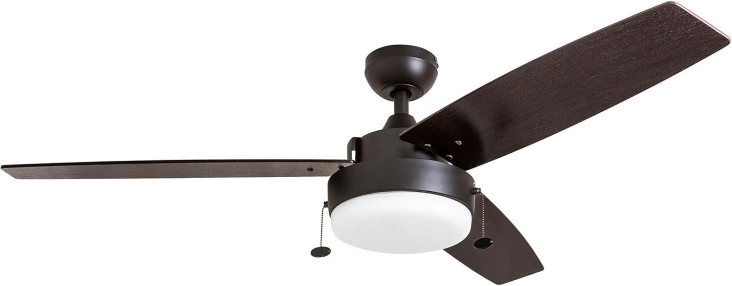 52" Contemporary Ceiling Fan with LED Light & Pull Chain - Espresso Finish