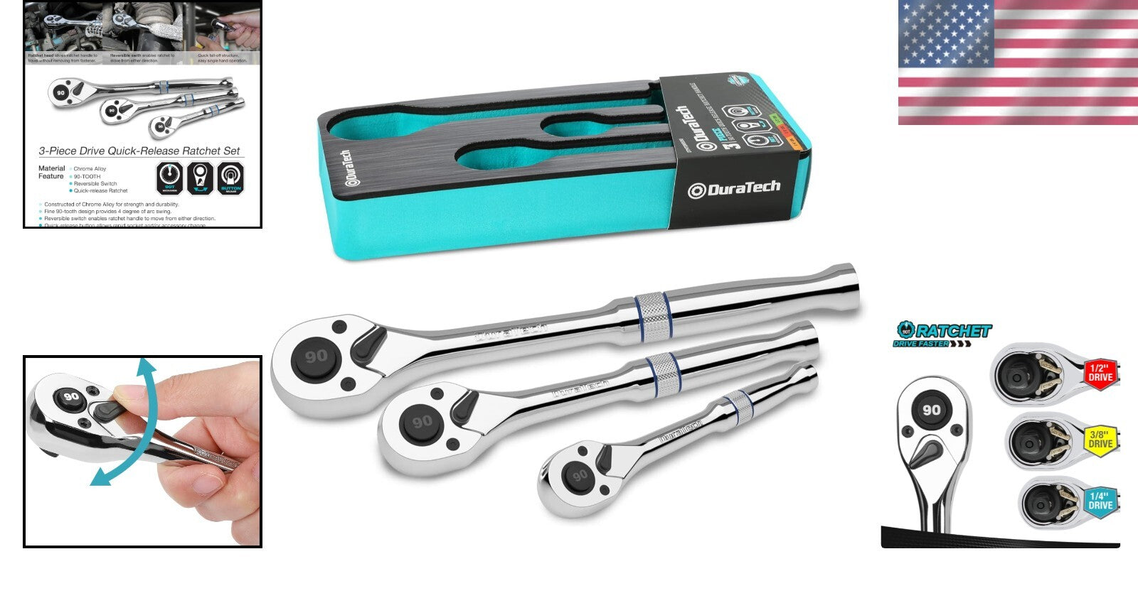 Efficient 3-Piece Ratchet Set with EVA Storage Tray - Perfect for Home & Auto