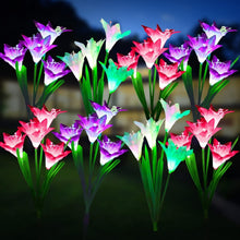 Load image into Gallery viewer, Solar Garden Lights Set with 8 Larger Lily Flowers - Waterproof &amp; Color Changing