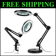 Load image into Gallery viewer, Professional LED Magnifying Desk Lamp with 5X Lens and Dimmable Lighting Modes