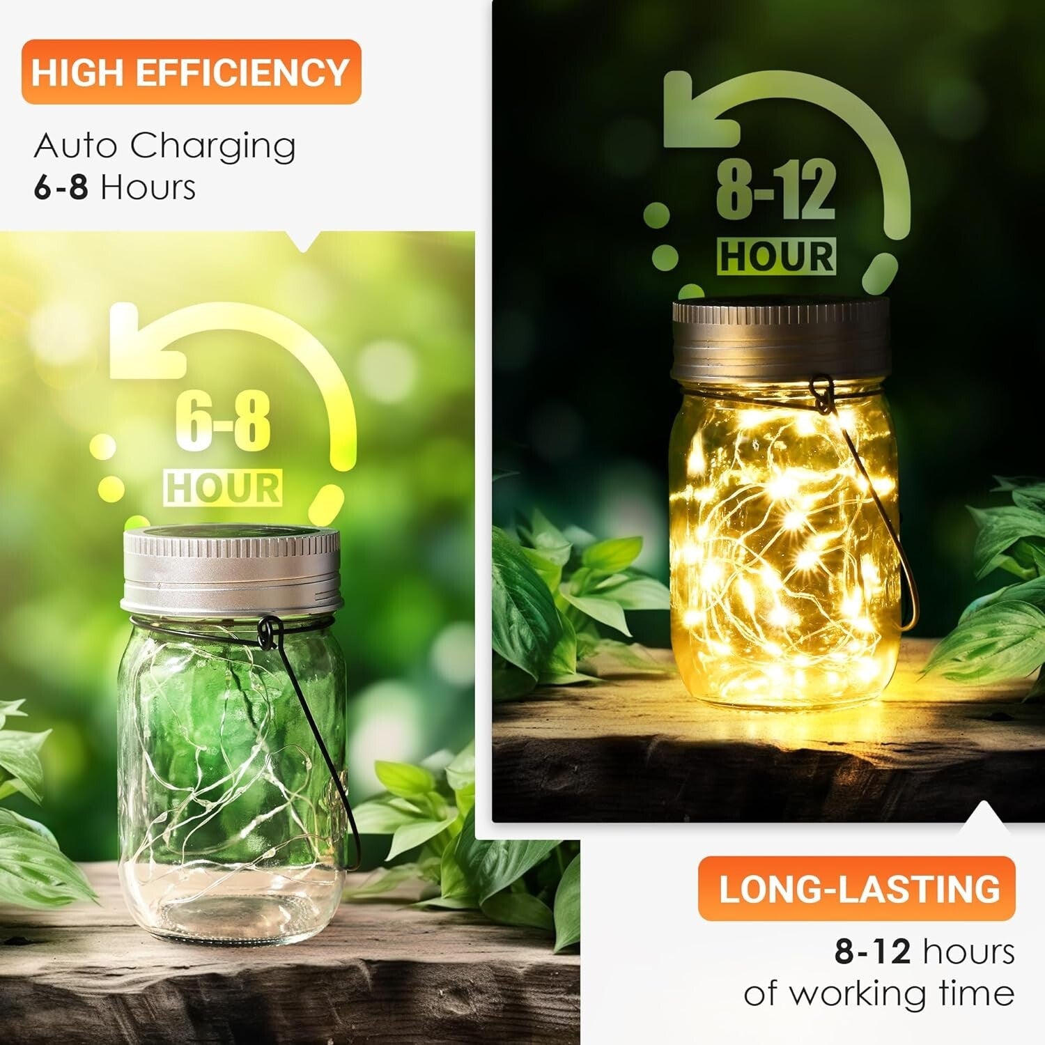 Eco-Friendly Solar-Powered Mason Jar Fairy Lights - 12 Waterproof Outdoor Decor