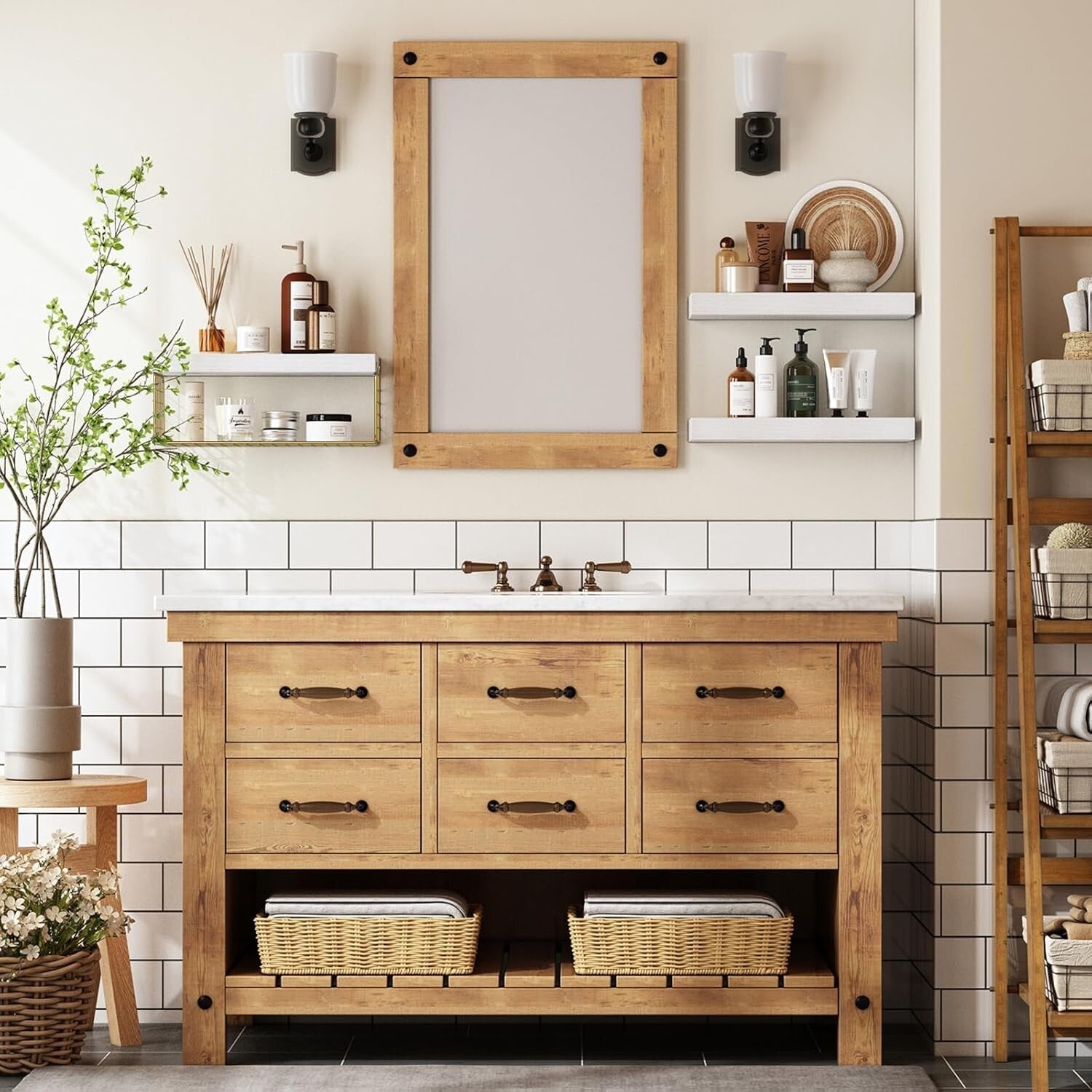 Gold and White Over Toilet Floating Shelves - 3-Piece Bathroom Organizer Set