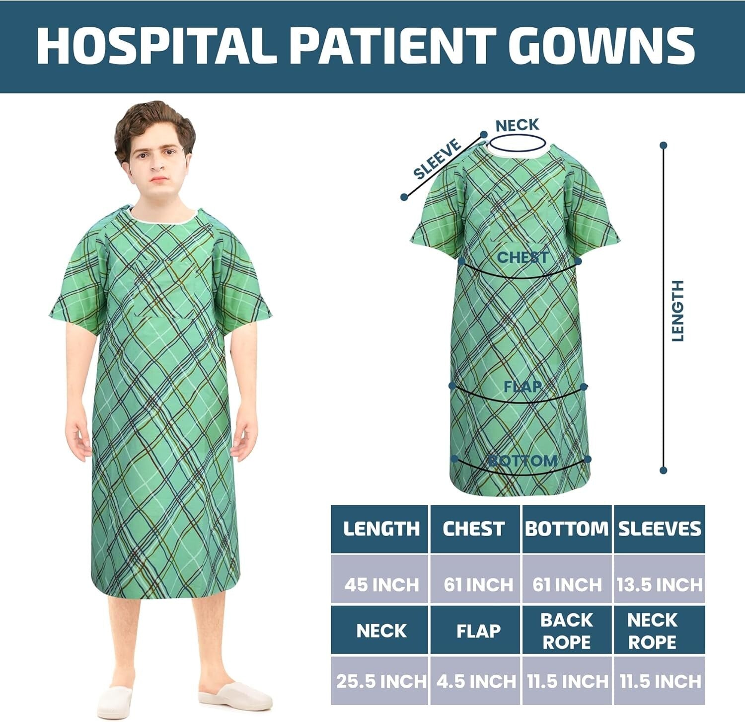 Lightweight IV-Ready Patient Gown with Overlapping Back Closure – Up to 2XL