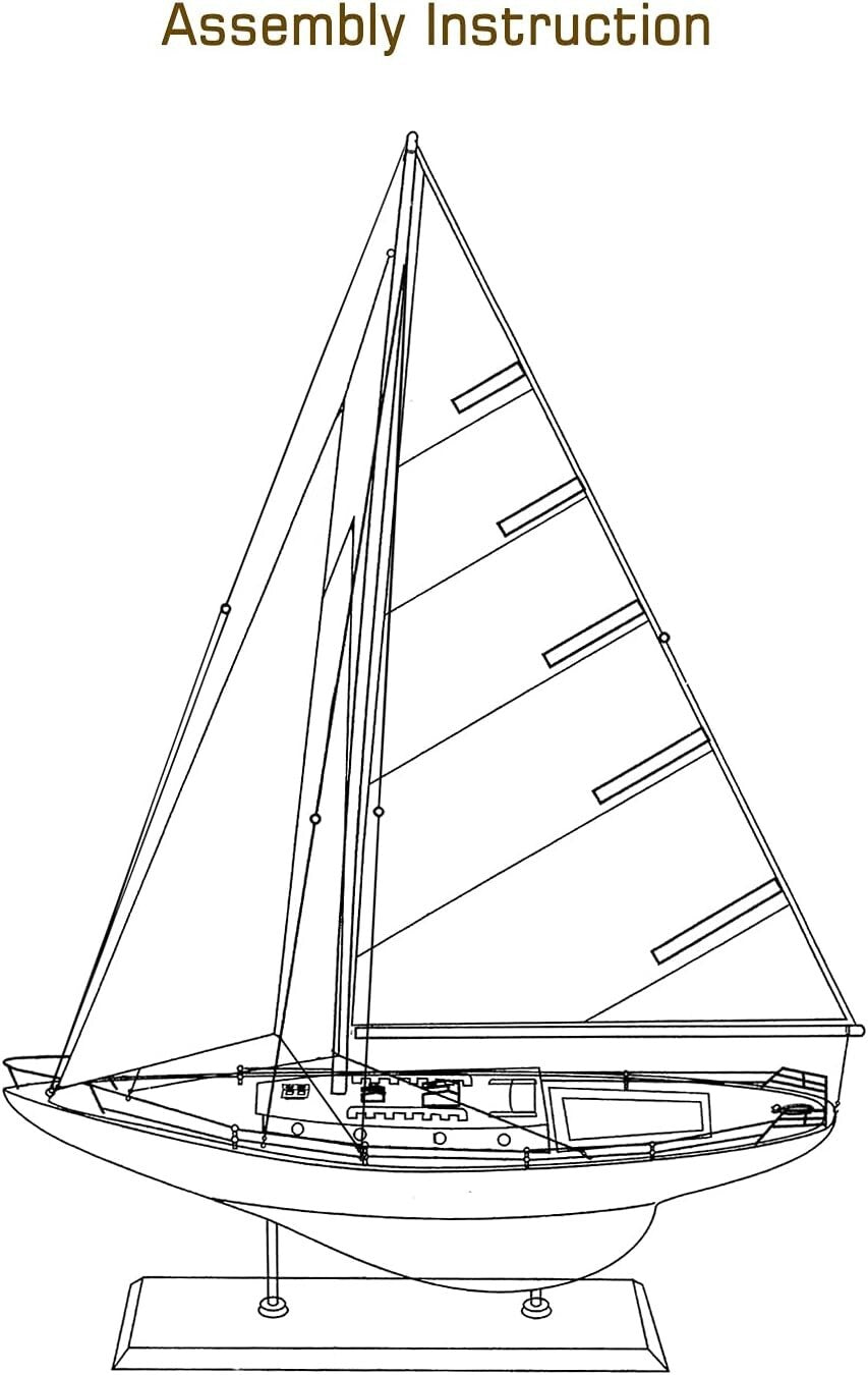 Beautifully Detailed Large Wooden Sailboat Model with Assembly Instruction
