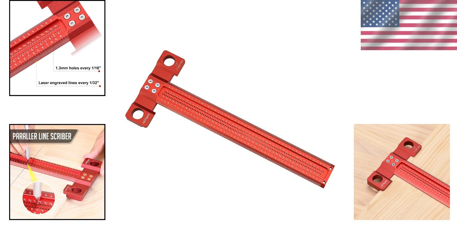 Precision 12-Inch Aluminum Woodworking Scriber T-Square Ruler with Support Lips
