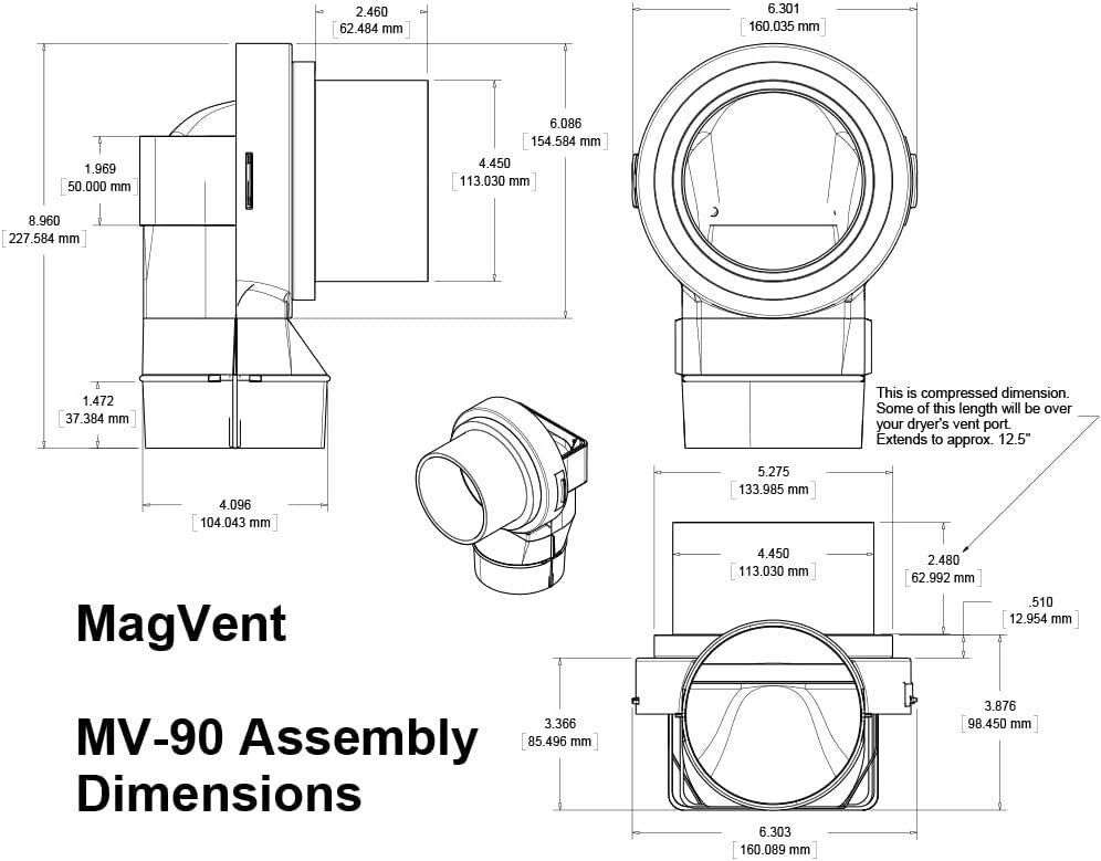 Easy-Install Magnetic Dryer Vent Coupling with Zero Flame Spread Transition Hose