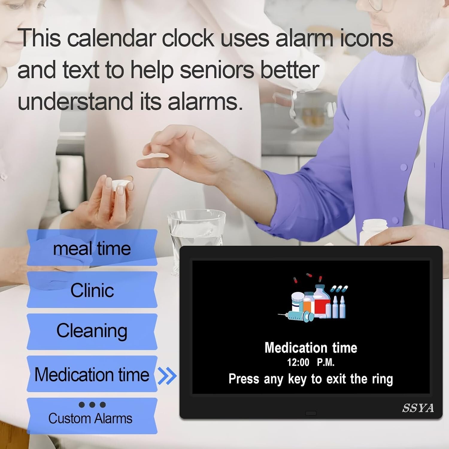 Dementia Clock for Seniors - 11.5'' Digital Calendar Alarm Clock with 12 Alarms