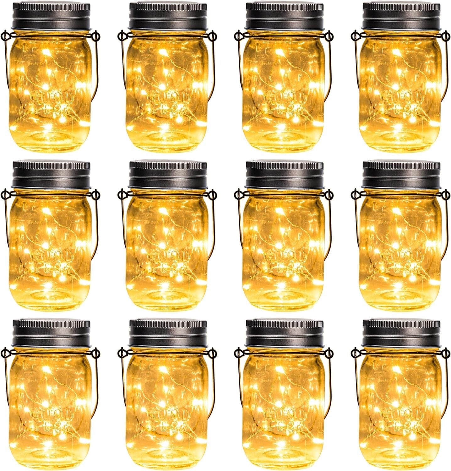 Eco-Friendly Solar-Powered Mason Jar Fairy Lights - 12 Waterproof Outdoor Decor