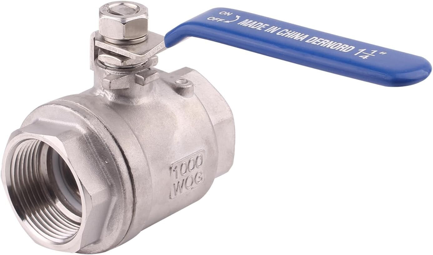 High Pressure 1-1/4" Stainless Steel Ball Valves with Insulated Handles (2-Pack)