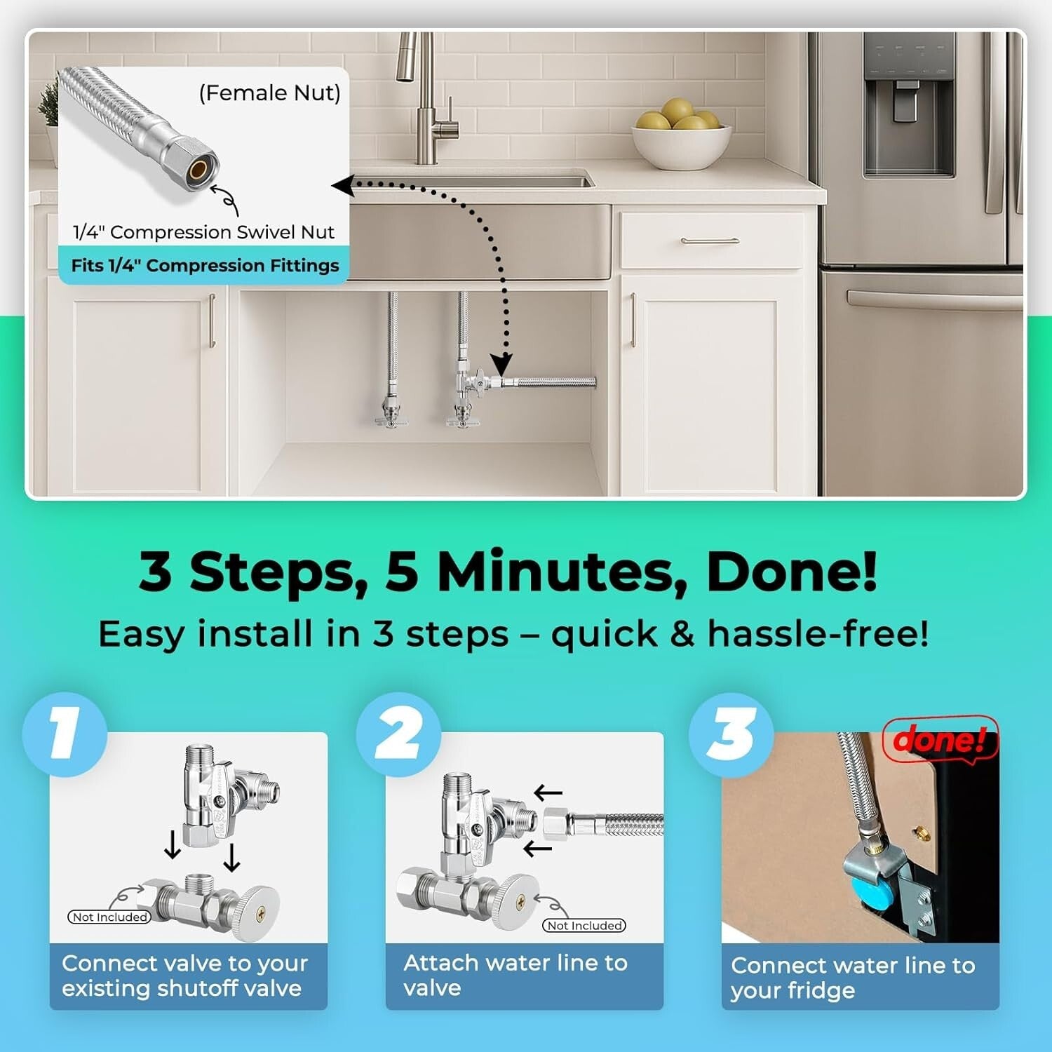 Effortless Installation Ice Maker Water Line Kit - 30' Stainless Steel Solution