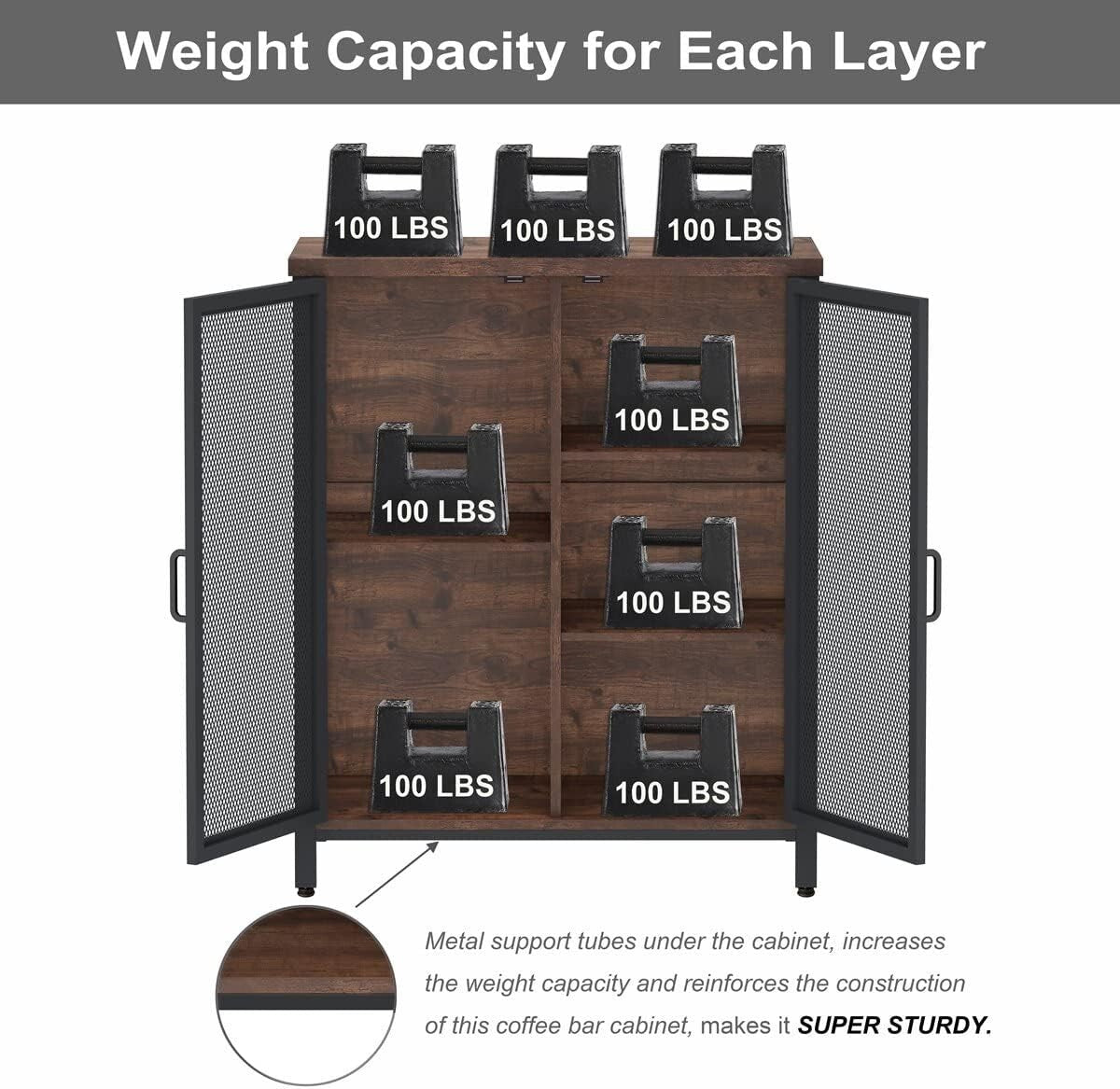 Farmhouse Style Alcohol Cabinet with Lockable Doors & Adjustable Storage Shelves