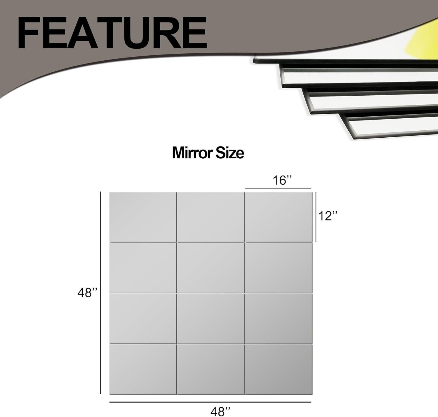 Versatile Square Mirror Tiles - 12PCS 16''x12'' for Gym, Bathroom & More