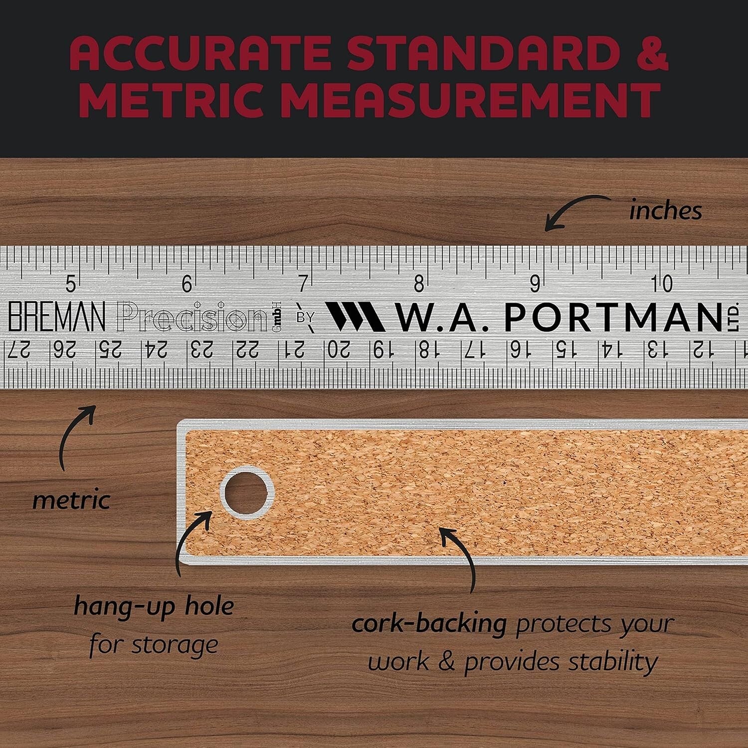 Durable 10-Pack 18 Inch Cork-Backed Metal Rulers for Accurate Measuring