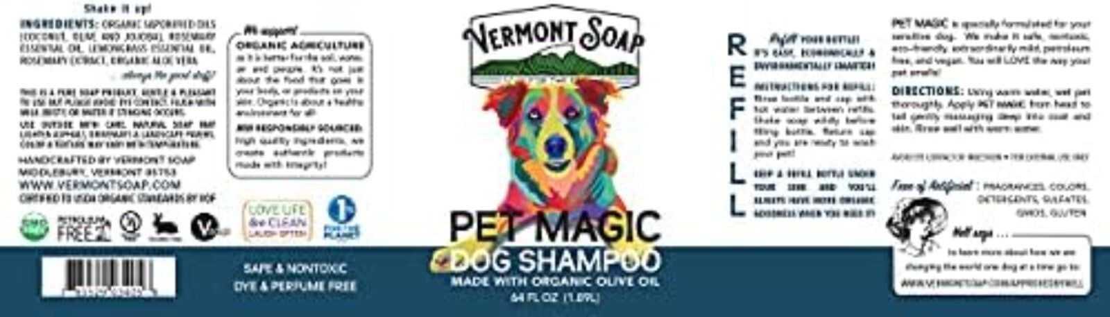Gentle Organic Dog Shampoo with Olive Oil & Coconut for Sensitive Skin - 64oz