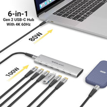 Load image into Gallery viewer, Premium USB-C 6-in-1 Adapter - 4K Video, 4x 10Gbps Ports, Sleek Silver