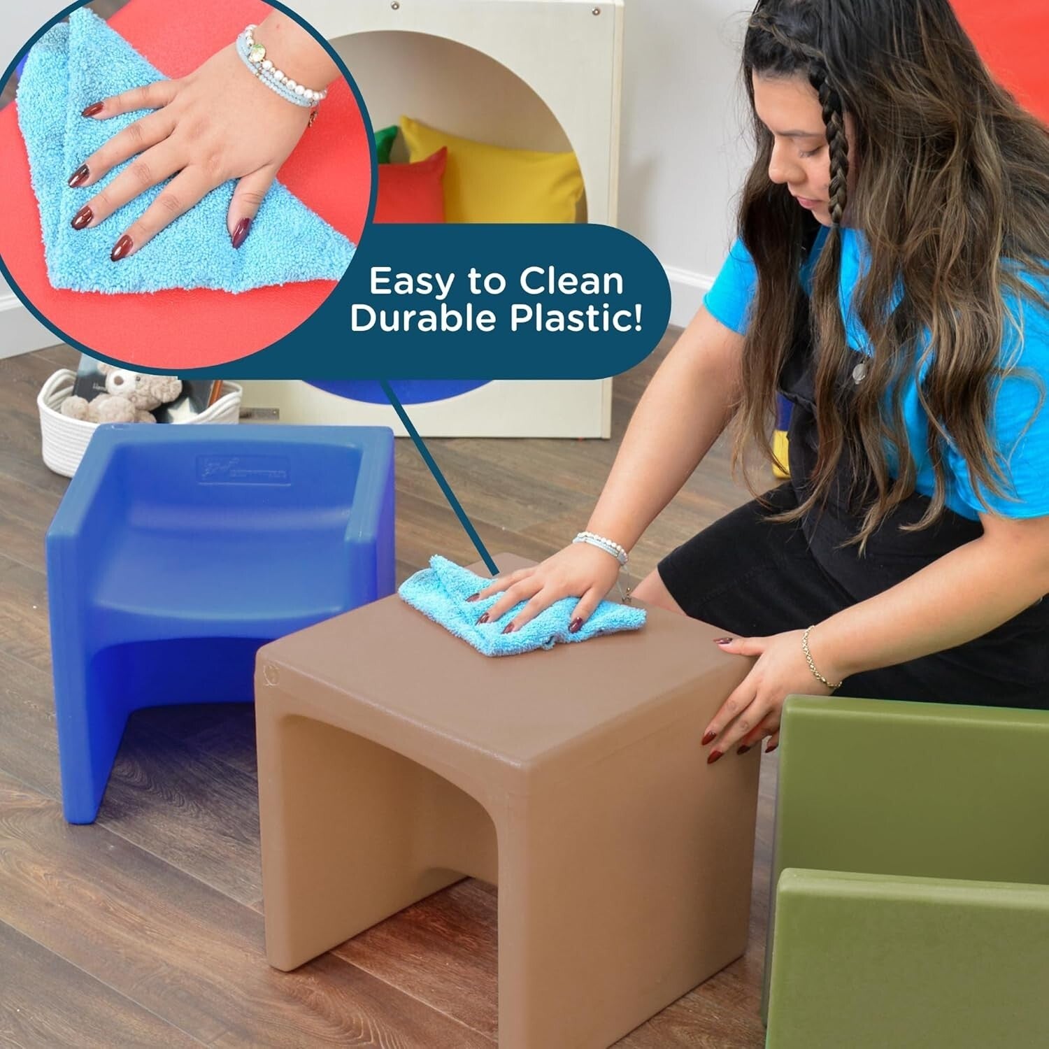 Versatile 3-in-1 Kids Sky Blue Chair: Safe, Easy-Clean Classroom Furniture