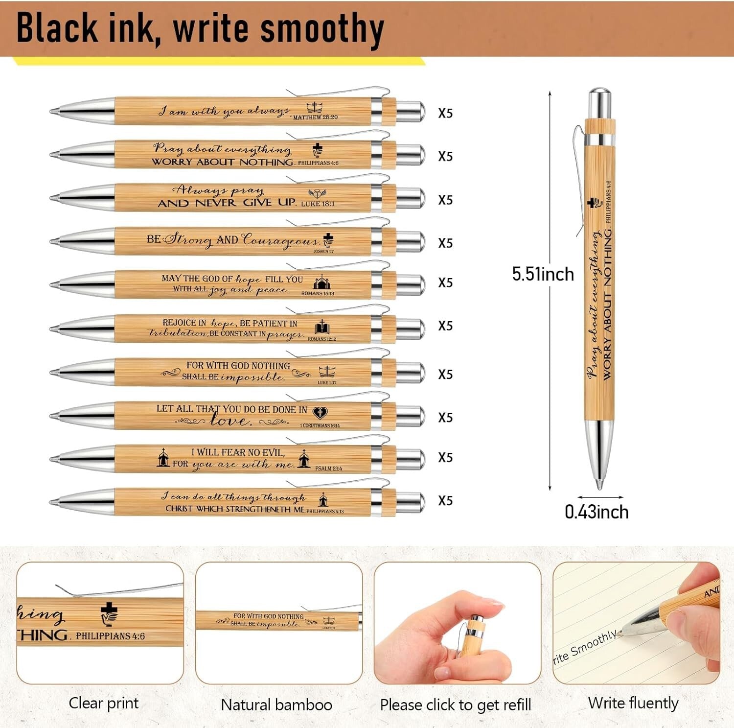 Elegant 100-Piece Bible Theme Notebooks & Bamboo Pens for Spiritual Note-Taking