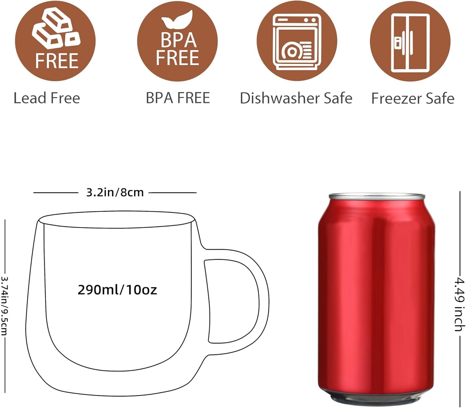 Lightweight & Durable Double Wall Coffee Mugs - 10oz Borosilicate Glass (4-Pack)