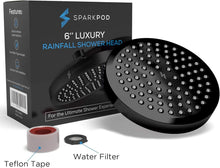 Load image into Gallery viewer, Luxury High Pressure Rain Shower Head - Matte Black 6" Round, Easy Install