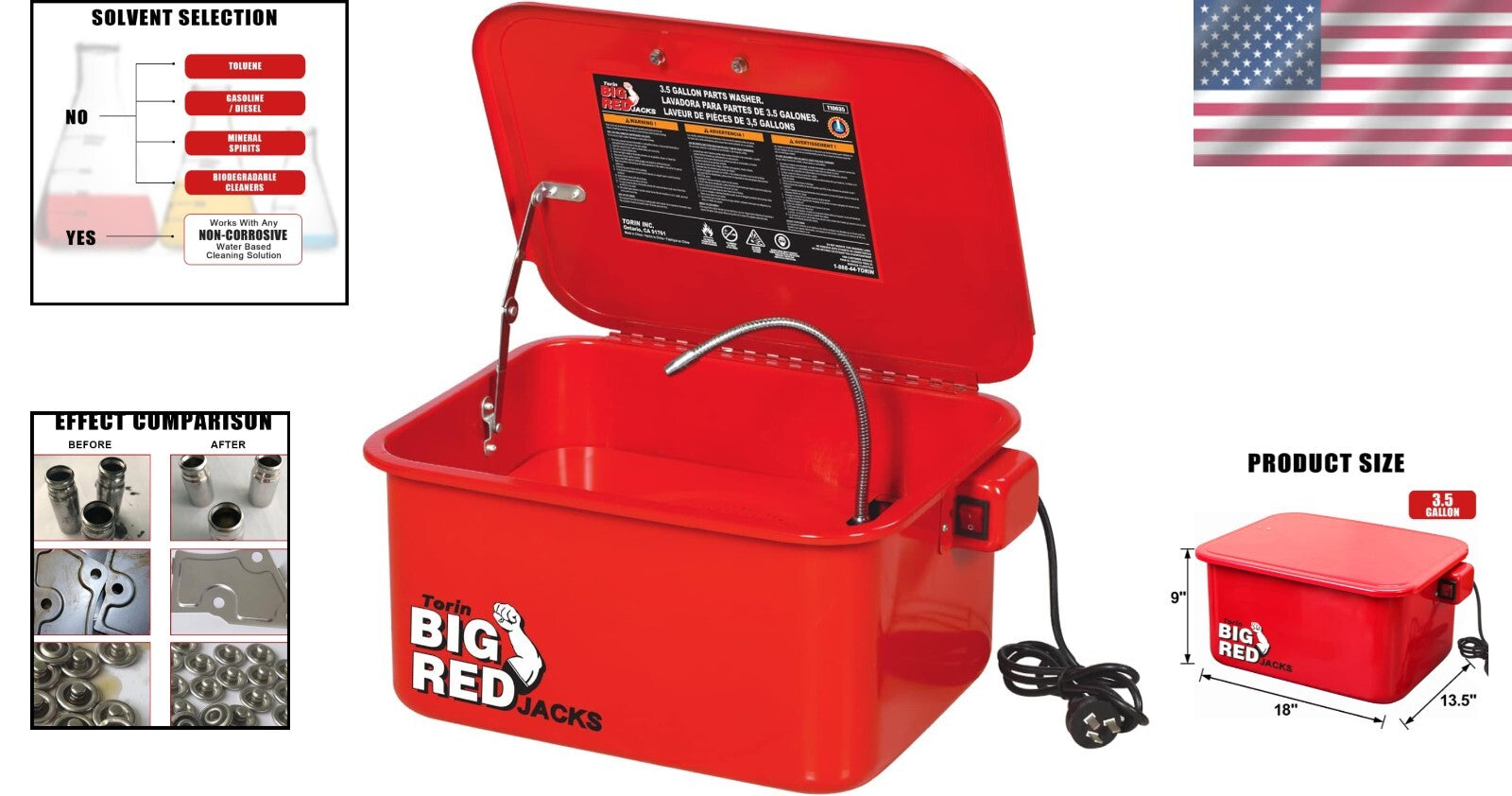 3.5 Gallon Compact Parts Washer - Lightweight with 110V Electric Pump, Red