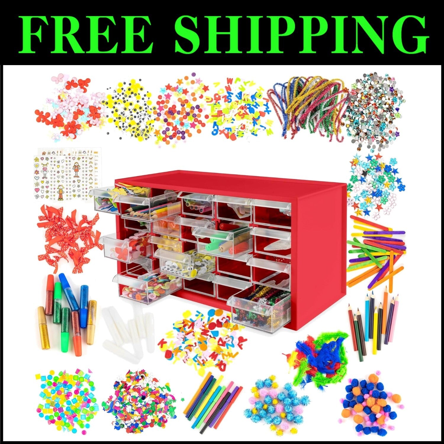 Ultimate Arts and Crafts Supplies Set for Kids - 2000+ Creative Pieces in Red