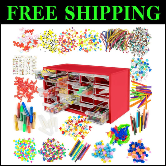 Ultimate Arts and Crafts Supplies Set for Kids - 2000+ Creative Pieces in Red