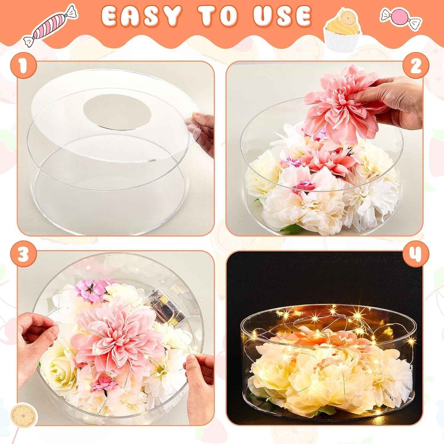 Clear Fillable Cake Riser Set with LED - 6'', 8'', 10'' for Stunning Displays