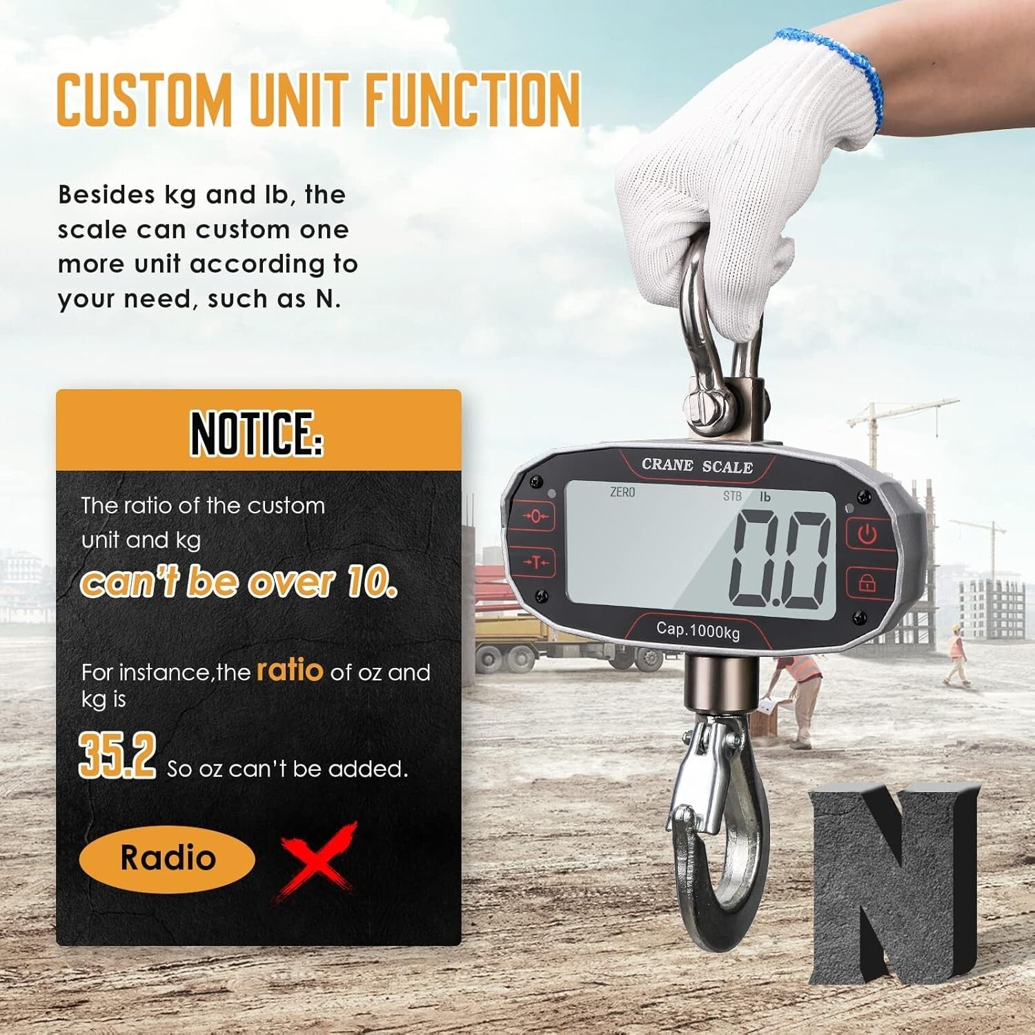 Industrial Crane Scale 2000lb with Rechargeable Battery and Remote Control