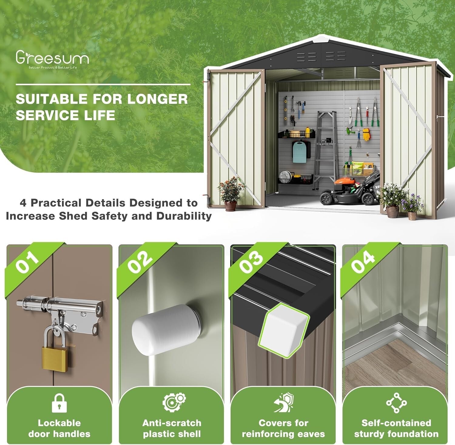 Elegant 8x6 ft Metal Outdoor Storage Shed - Waterproof & Secure with Lock