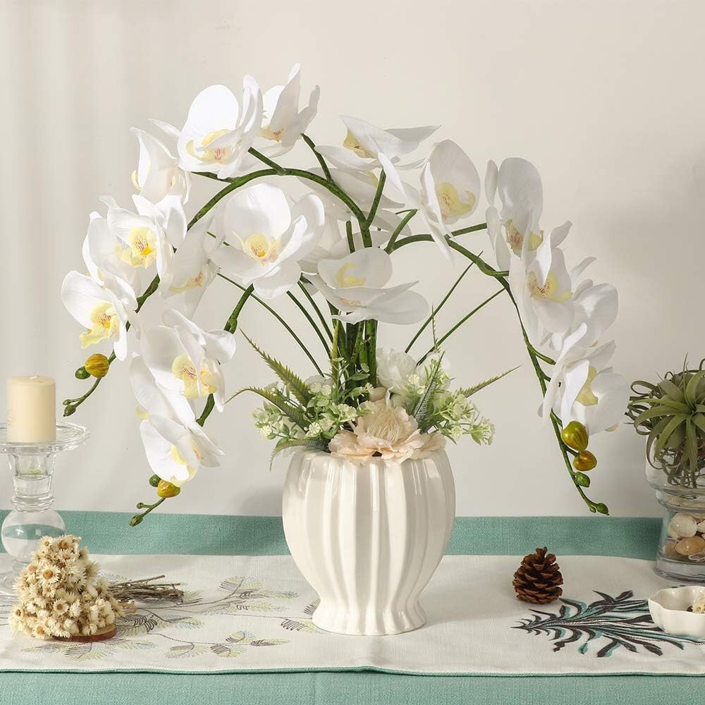 Lifelike Faux Orchid in White Pot - Ideal for Indoor Decoration and Centerpieces