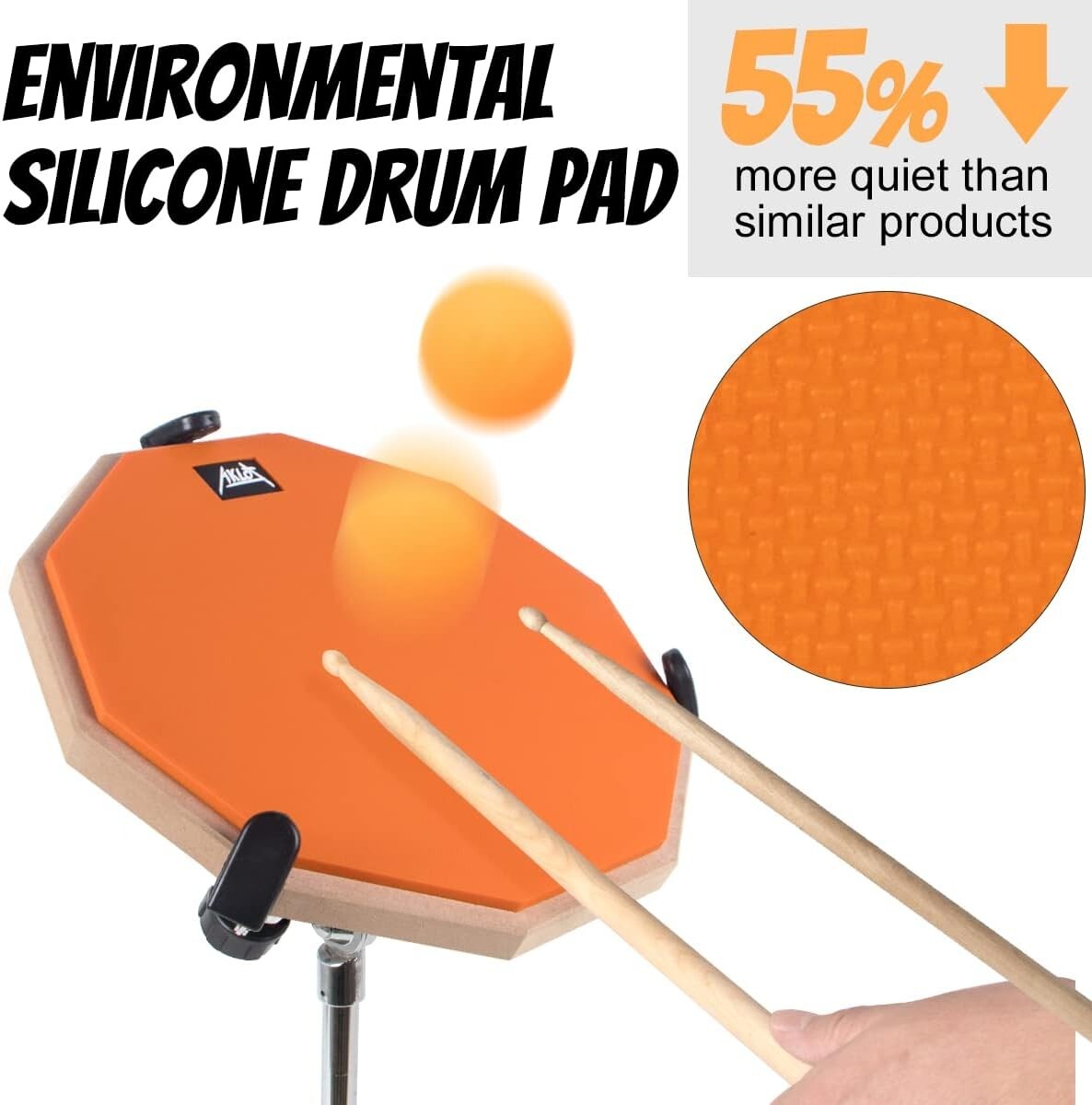 All-in-One 12 Inch Practice Pad Set with Snare Stand and Sturdy Bag for Drummers