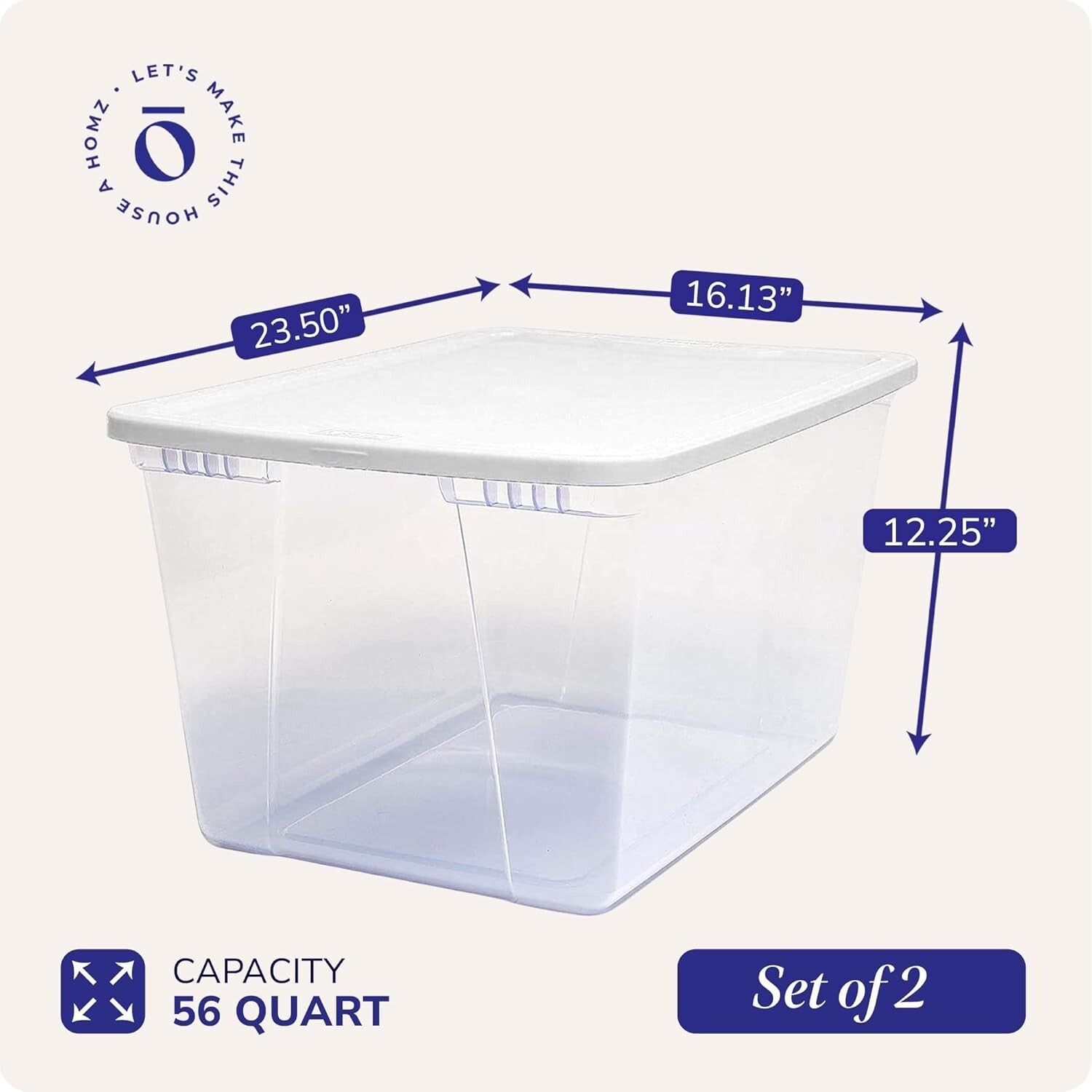 Eco-Friendly 2-Pack 56 Quart Clear Plastic Storage Bins with Snap Lock Lids