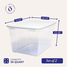 Load image into Gallery viewer, Eco-Friendly 2-Pack 56 Quart Clear Plastic Storage Bins with Snap Lock Lids