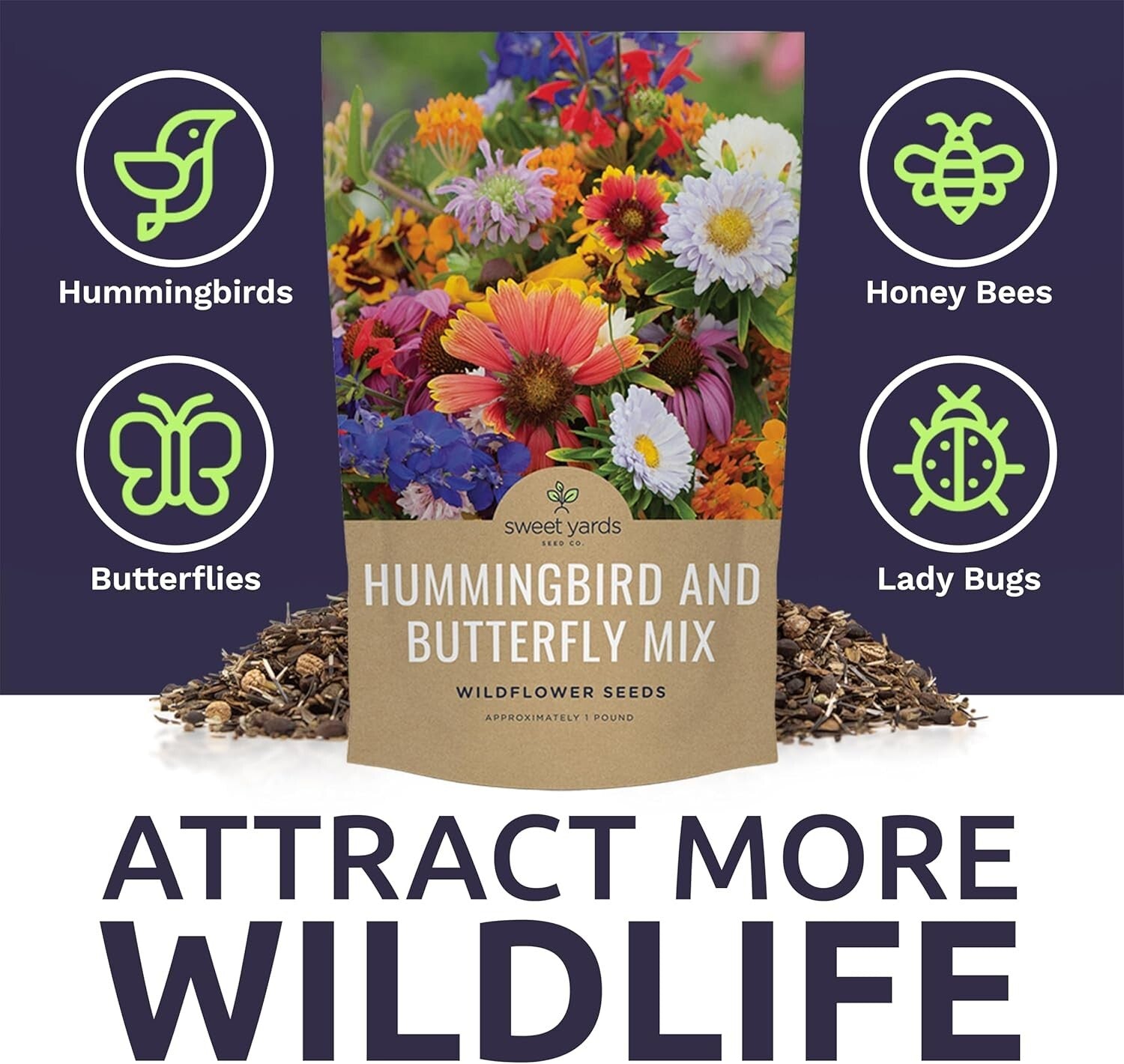 Bulk Wildflower Seed Mix for Butterflies & Hummingbirds - 5 Pounds Fresh Seeds