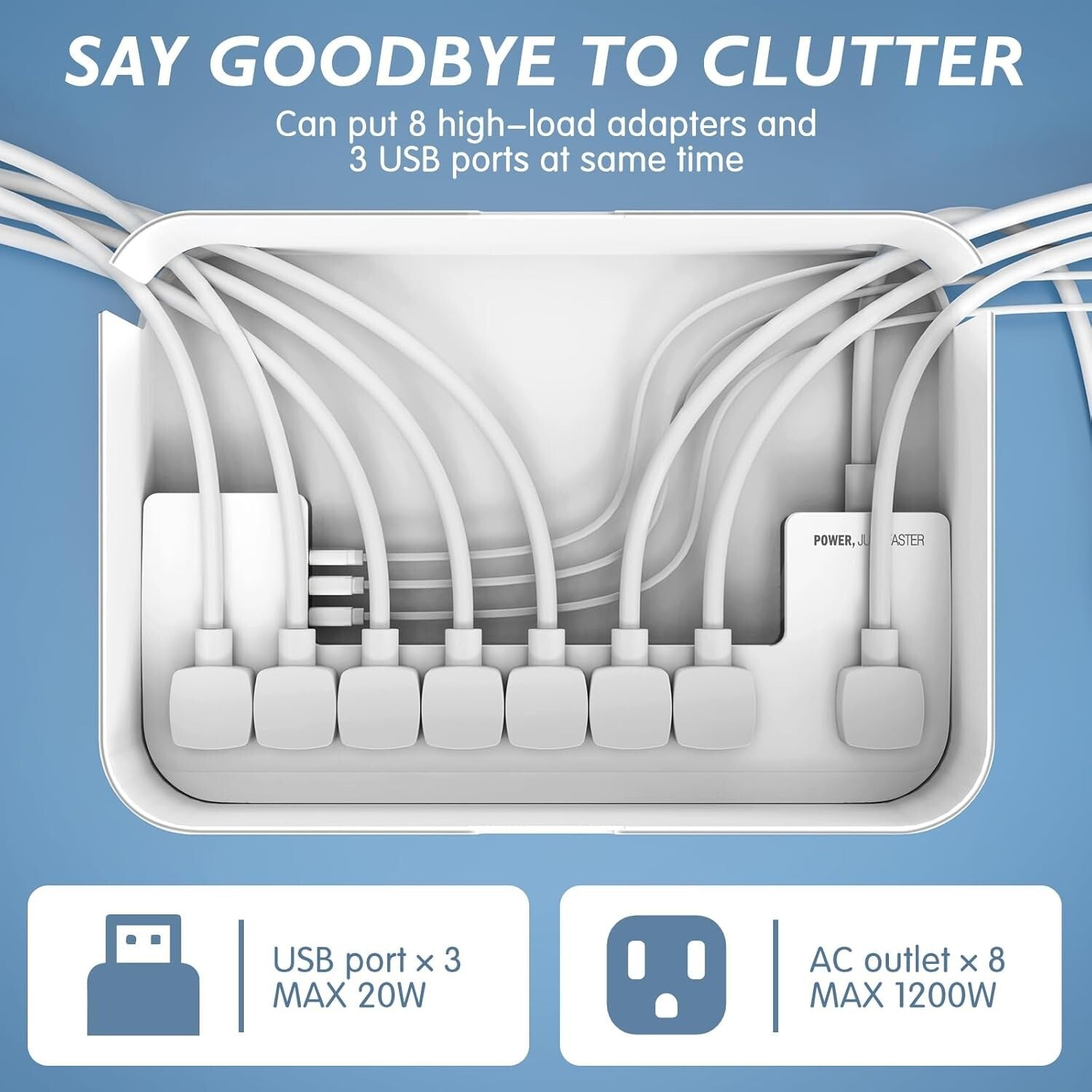 All-in-One Charging Station: 8 Outlets, 3 USB Ports and Cable Management Box