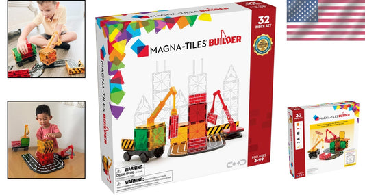 The ORIGINAL 32-Piece Magnetic Building Set with Extendable Cranes, Ages 3+