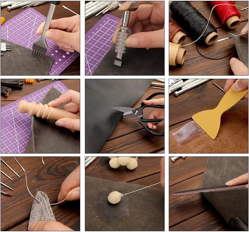 Adjustable Leather Craft Toolkit with Rivets, Punches, and Stamps - 183 Pieces