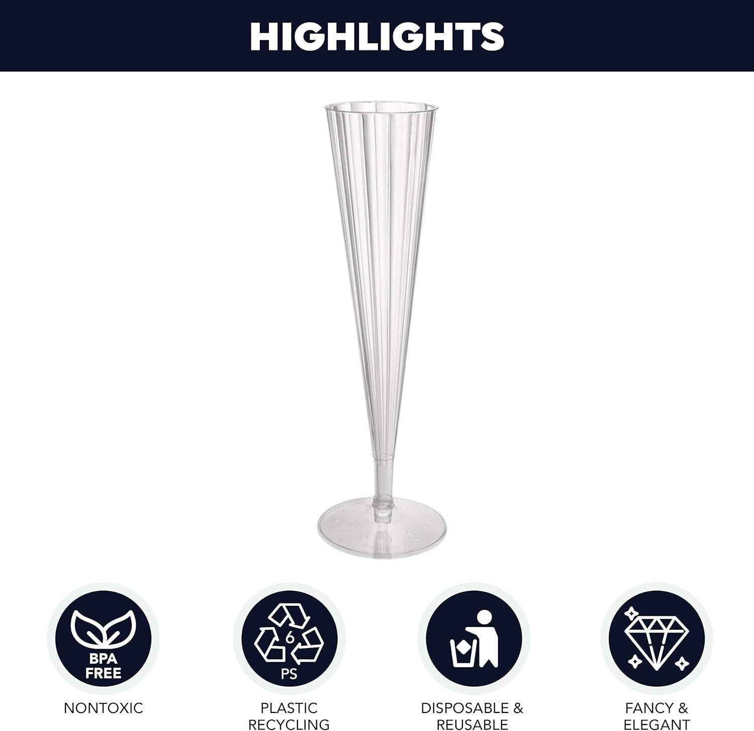 100-Count Deluxe Clear Plastic Champagne Flutes - 5 oz Elegant Party Glasses